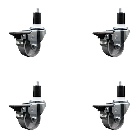 Service Caster 3'' Semi Steel Swivel 1-1/2'' Expanding Stem Caster Set with Brake, 4PK SCC-EX20S314-SSS-PLB-112-4